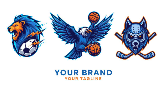 Set of fierce animal mascots for sports teams logos.