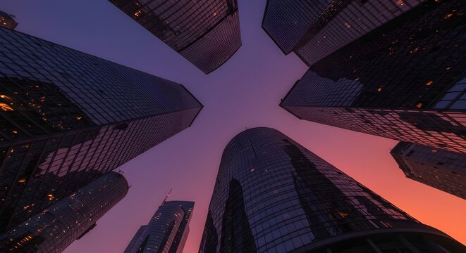 Rascacielos reflectantes, edificios de oficinas comerciales.