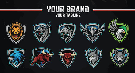 Collection of ten detailed animal head esports gaming logo designs. © Anak