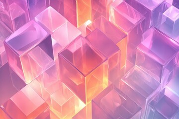 A vibrant array of translucent cubes in soft, pastel hues creates a dynamic and visually engaging abstract pattern.