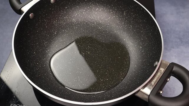 Oil Pouring in Pan with Spices and Cumin Seeds Saut&eacute;ing | Indian Cooking Process Stock Video