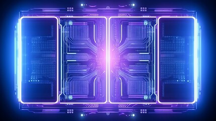 Futuristic Digital Circuit Board With Neon Blue and Purple Lights And Glowing Energy