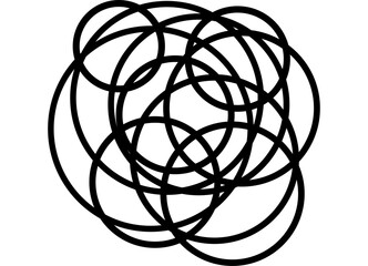 Abstract pattern of black rings on a white background. Design element for covers, advertising, packaging. Curls. Vector background