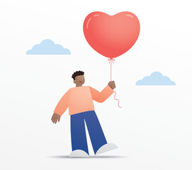 Happy Man Holding Heart Balloon Illustration Vector