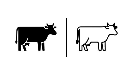 Cow icons with outline and solid fill with transparent background