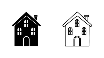 House icons with outline and solid fill with transparent background