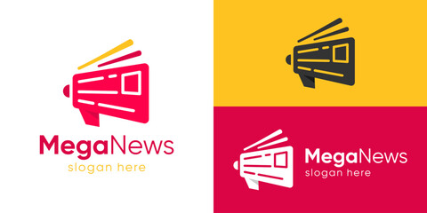 Creative simple mega news logo template. Megaphone with newsletter logo design vector illustration.