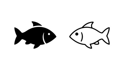 Fish icons with outline and solid fill with transparent background