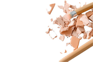 Cracked cosmetic powder with brush beauty still life