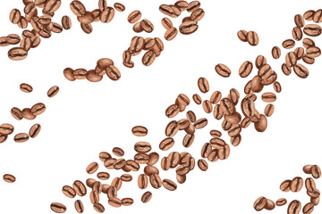 Scattered Coffee Beans Vector Illustration. Aromatic roasted coffee beans.