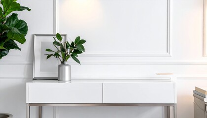 Minimalist White Console Table with Vase and Greenery Modern Interior Design