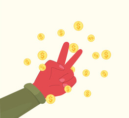 Peace and Prosperity Hand with Floating Dollar Coins