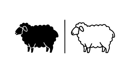 Black and white sheep icons with transparent background
