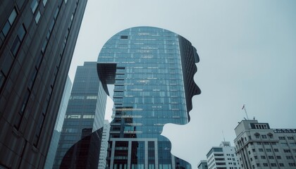Cityscape with Head Silhouette Skyscraper