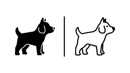 Dog icons with outline and solid fill with transparent background