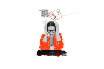 Composite photo collage of upset cry businesswoman, work failure apathy mood depression tiredness isolated on painted background
