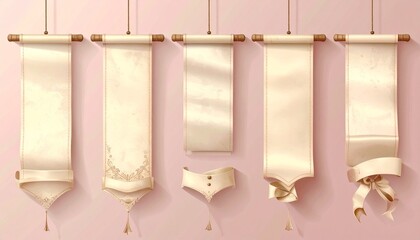 Elegant blank vintage paper scrolls and decorative banners, perfect for festive announcements, sophisticated messages, or custom text displays, offering a classic empty template