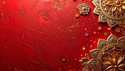 Exquisite Extruded Ornamental Design on a Fiery Red Surface 3D Diwali Celebration Wallpaper