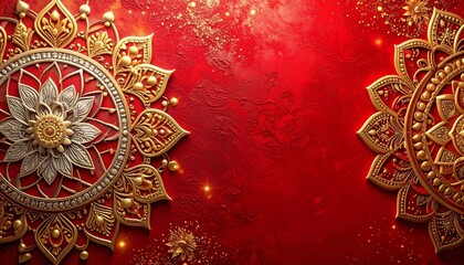 Red Surface with Extruded Ornamental Design for Diwali Celebration