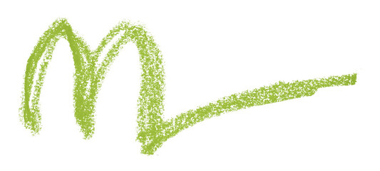 Green colored pencil drawing isolated on transparent background