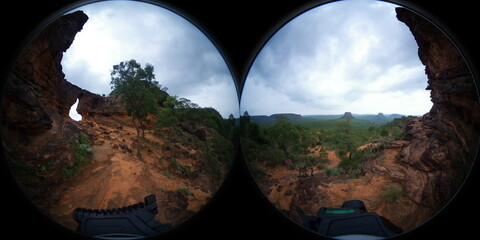 Scenic view of rocky formations and sunset at Chapada das Mesas, Maranhão.