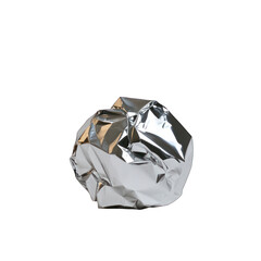 Crumpled silver foil ball isolated on transparent background texture reflective material