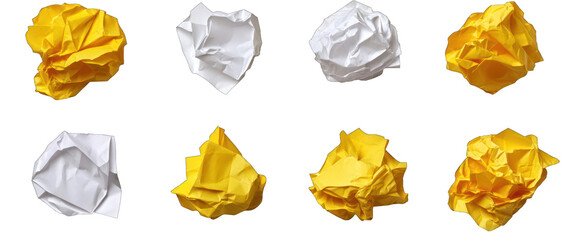 Crumpled paper balls texture isolated on transparent background office trash