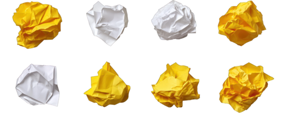 Crumpled paper balls texture isolated on transparent background office trash