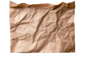 Crumpled brown paper texture isolated on transparent background for graphic design and mockups
