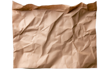 Crumpled brown paper texture isolated on transparent background for graphic design and mockups