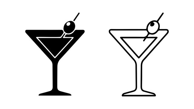 Martini glass with olive and toothpick with transparent background