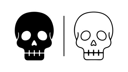 Skull icons with outline and solid fill with transparent background