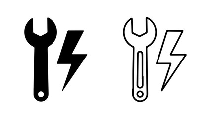 Wrench and lightning bolt with transparent background