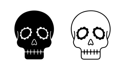 Skull icons with floral details with transparent background