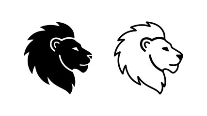 Lion head outline and solid with transparent background