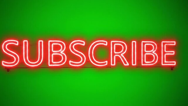 Dynamic red neon 'Subscribe' sign pulsates with energy, inviting viewers to engage and join an exciting online community or channel.