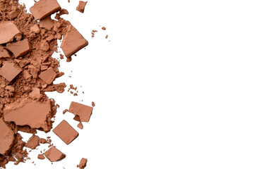 Crushed brown powder cosmetic product on transparent background for beauty or makeup concept