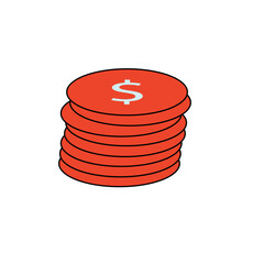 Simple red coin stack with dollar sign vector icon. Minimalist flat illustration for finance, business, savings, and investment concepts. Isolated on white background.