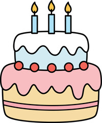 Hand drawn birthday cake celebration candles festive dessert vector