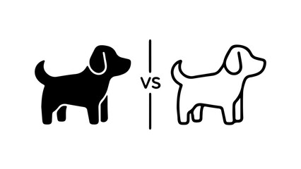 Dog comparison outline versus solid with transparent background