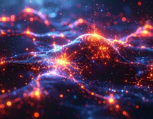 Obraz premium neural network visualization, glowing data nodes connected 