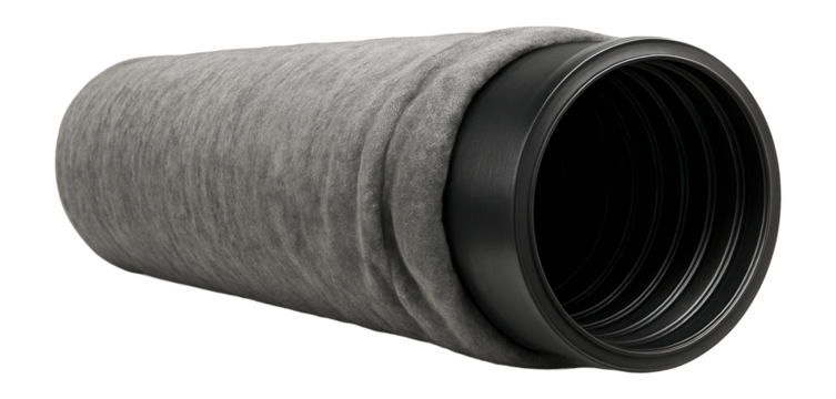 Double-walled drainage pipe with filter sock to block soil in landscaping.