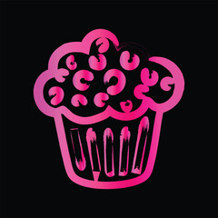 A Gradient Pink Cupcake with Black Background, Whimsical Design for Sweet Treat Lovers and Festive Occasions vector