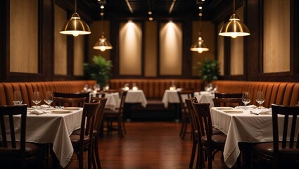 Elegant restaurant interior design with soft lighting creating cozy atmosphere