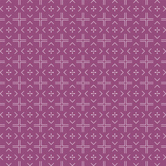 Seamless Geometric Cross Pattern with Symmetrical Line Motifs on Purple Background – Decorative Repeating Design