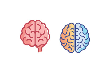 Two colorful human brains side by side a detailed illustration silhouette