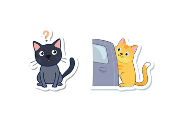 Two playful cartoon cats one curious with a distinct silhouette