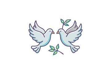 Two white doves with olive branch a symbol of peace silhouette