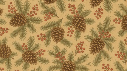 Vintage pinecone pattern wallpaper