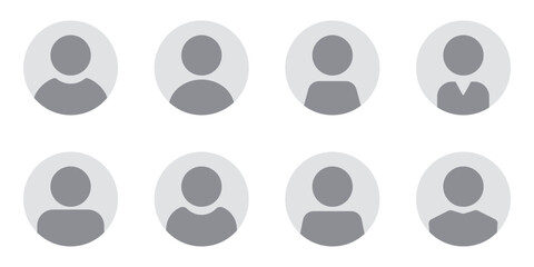 Vector avatar icons in flat grayscale style. Includes male, female, and gender-neutral silhouettes. Perfect for user profiles, staff placeholders, admin badges, and social media templates.
